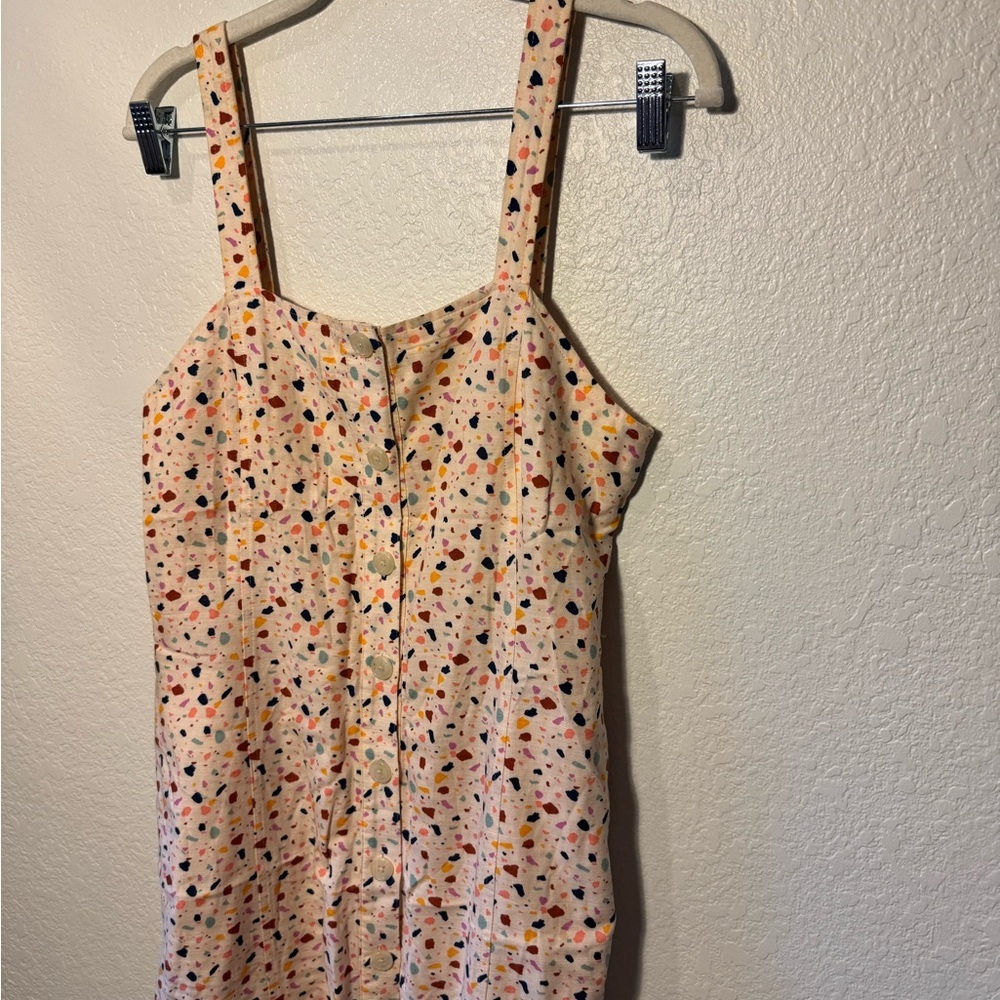 Madewell Button Down Multi-Colored Speckled Square Neck Midi Dress Size 4 - Picture 4 of 10